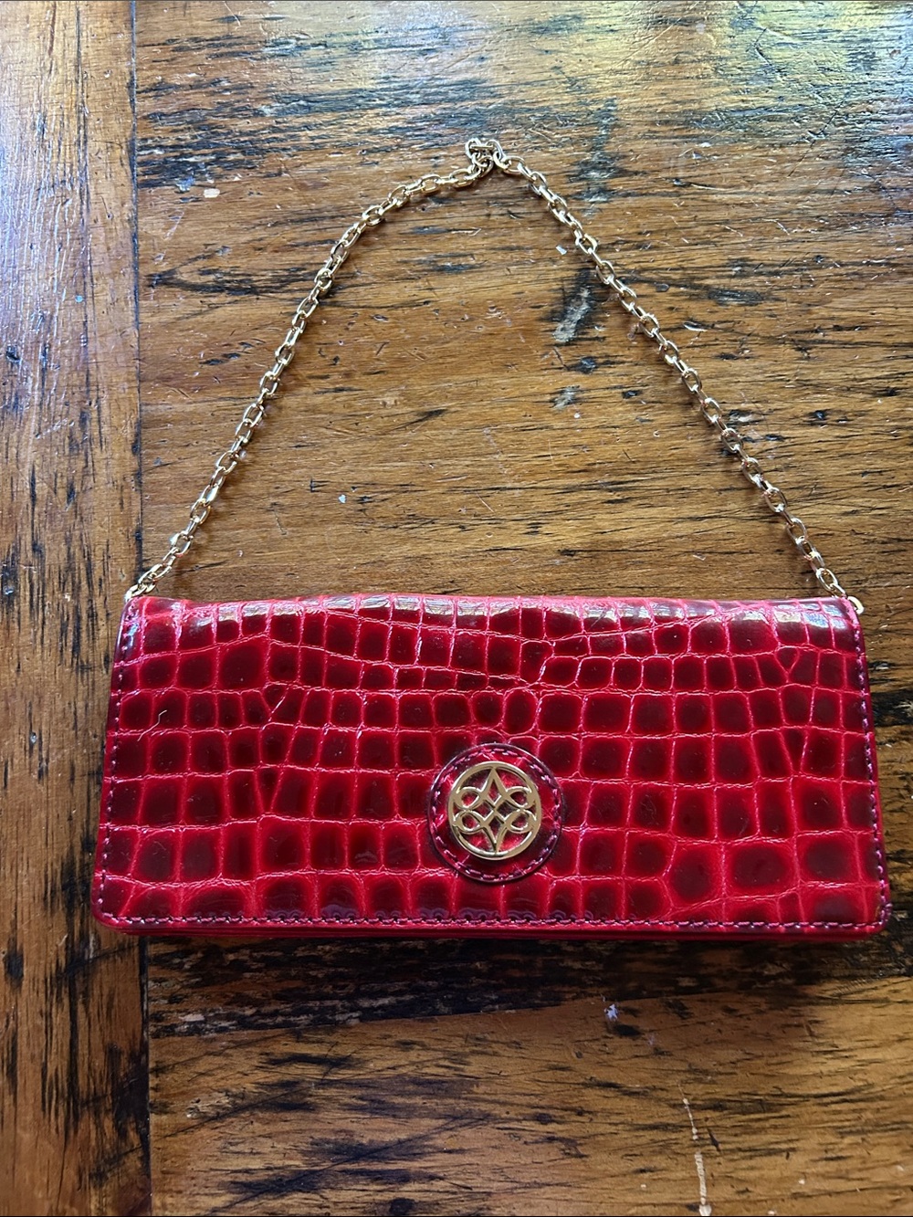 Antonio Melani Red Croc-Embossed Chain Shoulder Bag